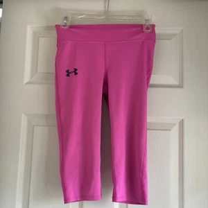 UA Under Armour Heat Gear Capri Leggings girls Size MEDIUM Hot Pink Tight Fit - Picture 1 of 7