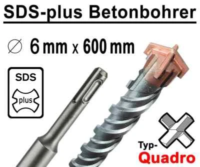 SDS-plus Betonbohrer Ø 6 mm x 600 mm Bohrer Hammerbohrer Steinbohrer Extra Lang - Bild 1 von 4