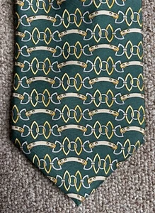 RARE Vintage Paolo Gucci ITALY Men's Green Equestrian Pattern Silk Neck Tie $225 - Picture 1 of 2