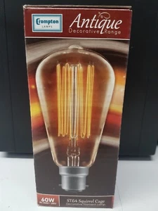 CROMPTON ANTIQUE DIMMABLE DECORATIVE ST64 B22 60W SQUIRRAL CAGE LAMP / BULB - Picture 1 of 3