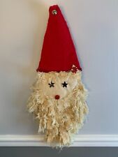 Vtg Hand Made Craft Fabric Santa Claus Face Wall Hanging Christmas