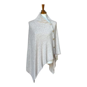 Manomay Cashmere/Wool Shawl Wrap Scarf Button Up Poncho Beige - Picture 1 of 12