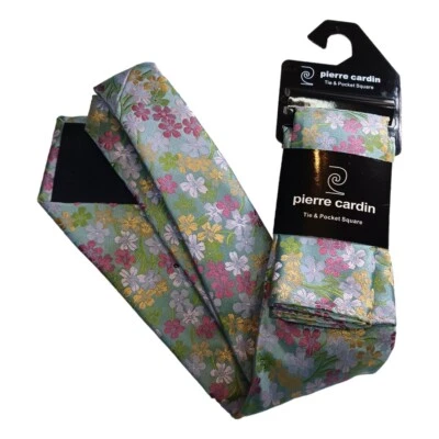 2 Piece Set Pierre Cardin Tie & Pocket Square Men's Ties Suit NWT Pink Green - Image 1 of 3