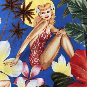 Vintage Fabric Hawaii Girls Quilt Hibiscus Palm Bikini Models HTF 18"x33" OOP - Picture 1 of 11