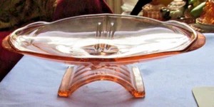 Striking Stölzle Czech Art Deco 1930's pink/salmon Glass Footed Bowl so Art Deco - Picture 1 of 8