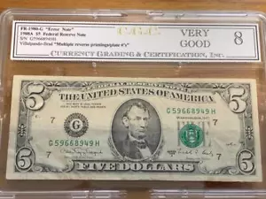 $5 Error Note 2 Different Back Check Numbers Circulated Condition SKU# 32912 - Picture 1 of 5