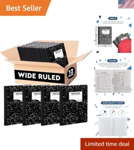 Durable Wide Ruled Composition Books - 100 Sheets, Marble Style Cover, 12 Pack - Picture 1 of 8