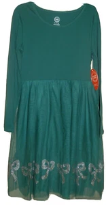 New Girls XL 14-16 Wonder Nation Girls Dress Tulle Christmas Green Silver Bows - Picture 1 of 2