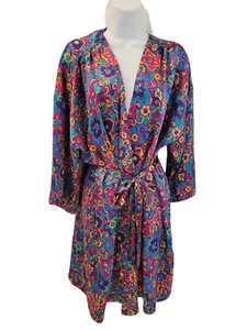 Erika Taylor Accappatoio Kimono Intimo Raso Multicolore Tono Gioiello Floreale Medio - Foto 1 di 7