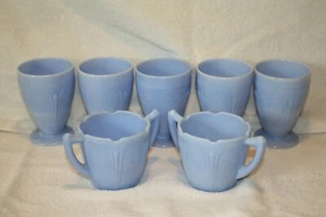 Cherry Blossom delphite (5) AOP Round 9 ounce Footed Tumblers and (2) Sugars - Picture 1 of 11