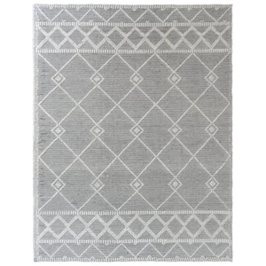 Alfombra de área de lana y algodón tejida a mano Kilim de 5'x7'6"" negra marfil contemporánea - Imagen 1 de 8