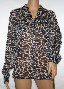 Jones New York Collection Sheer Blouse Black & White Animal Print Size 8 - Picture 1 of 9