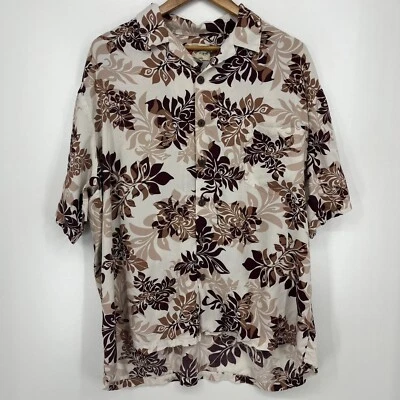 Hilo Hattie Hawaiian Shirt Men's XL Brown Floral Print Button Collared Rayon - Image 1 of 4