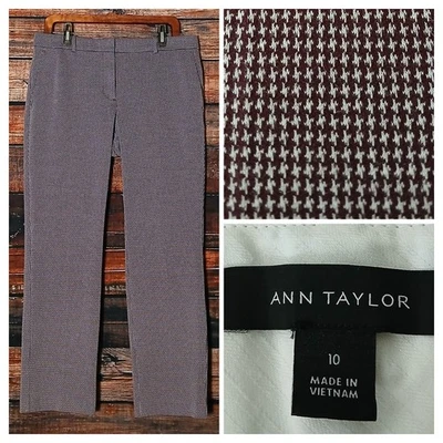 Calça Ann Taylor tamanho 10 Eva tornozelo curvilíneo borgonha Houndstooth cintura média  - Imagem 1 de 4