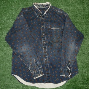 Vintage Herren Paisley schweres Baumwollhemd mit Knopfleiste hergestellt in den USA Gr. XL abgenutzt - Bild 1 von 9