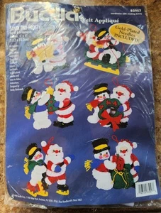 Vintage Bucilla Santa& Frosty Felt Ornaments Kit, NIP Comb-ship - Picture 1 of 8