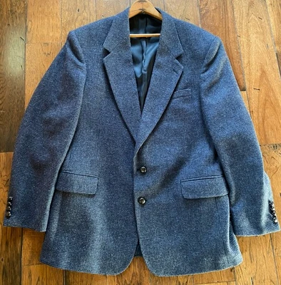 Blazer Andhurst Azul Gris Espiga Tweed Cuero Botones Chaqueta Para Hombre 44L Foto 1 de 4