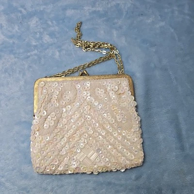 Bolso clutch vintage de lentejuelas con cuentas blanco con cuentas a mano boda nupcial. Foto 1 de 4
