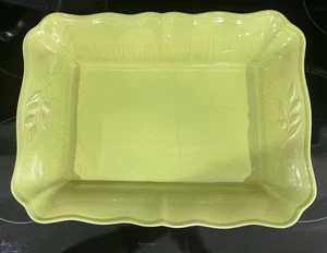 VTG Arenito Stoneware Yellow-Green Casserole Dish Made In Portugal 14" x 10.5" - Picture 1 of 11
