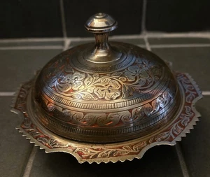 Vintage Pair Of Brass Enamelled Etched Pots With Lids - Picture 1 of 5