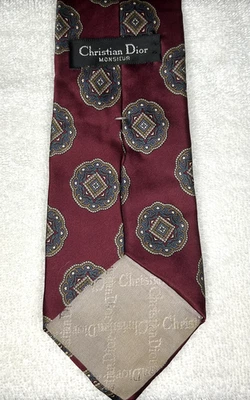 Corbata Monsieur Christian Dior patrón granate para hombre talla única 100 % seda italiana Foto 1 de 4