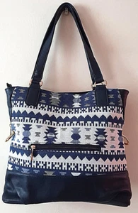 Borsa donna donna blu ecopelle giorno tessuto borsetta borsetta - Foto 1 di 2