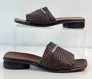 Brighton Unity gewebte Pantoletten Sandalen Gr. 9 M Leder braun geflochten Made in Italy - Bild 1 von 7