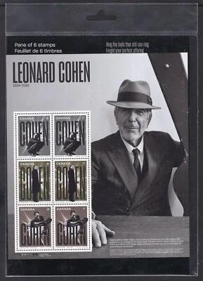 Canada 2019 LEONARD COHEN Pane of 6 Stamps. Post Office SEALED. Mint MNH - Image 1 of 2