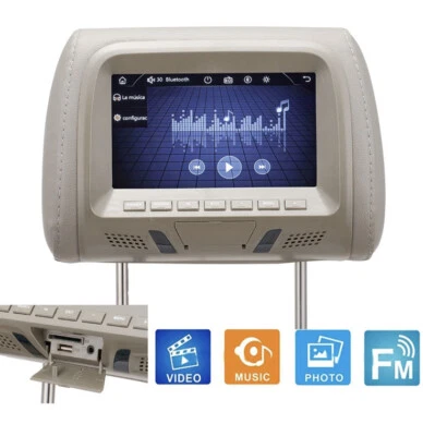 7" LED Touch Screen Backseat Pillow Car Headrest Monitor USB SD MP5 Player Gray - Image 1 of 4