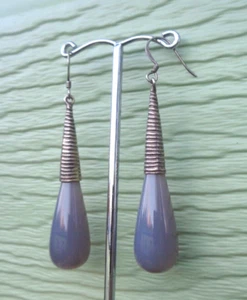Argent Gris Calcédoine Boucles D'Oreilles Goutte Pendantes Crochets Lourd L ♥ - Bild 1 von 6