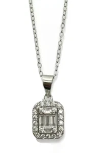 White gold finish created diamond Retro Baguette Cut pendant Necklace gift boxed - Picture 1 of 9