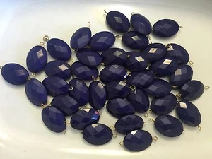 Vintage Japan Navy Blue Faceted Elongated Oval Lucite Chunky Bead Connector Lot - Picture 1 of 3