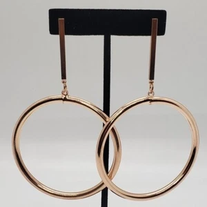NEW Rose Gold Tone Statement Dangle Hoop Fashion Post Earrings - Picture 1 of 5