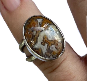 Vintage Hand Made Banded Agate & Sterling Silver & Ring, Size 5.75 - 6+ Grams - Picture 1 of 10