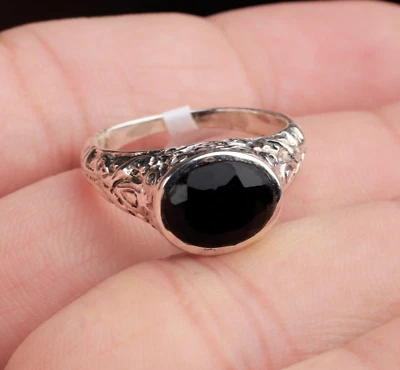 Anillo de piedras preciosas de ónix negro natural de plata de ley 925 hecho a mano anillo para hombre talla 7 Foto 1 de 4