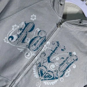 Roxy Full Zip Hoodie Womens Small Gray Graphic Heart Logo Sweatshirt Y2K Style - Picture 1 of 10