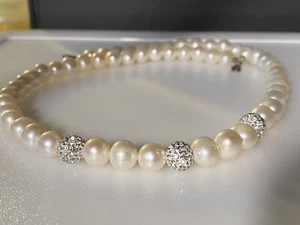 Vintage Necklace Sterling Silver 925 Freshwater Pearl Crystals - Picture 1 of 9