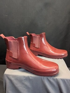 Botas de lluvia Chelsea impermeables rojas brillantes originales HUNTER para mujer - Imagen 1 de 7