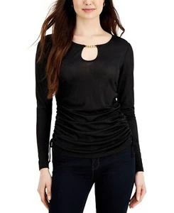MSRP $59 Fever Chain-Neck Ruched Sheer Top Black Size Large - Picture 1 of 1