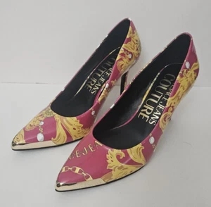 Versace Jeans Couture 'Chain' Cap Toe Pumps Pink Gold 36.5 / 6.5 Heels - Picture 1 of 3