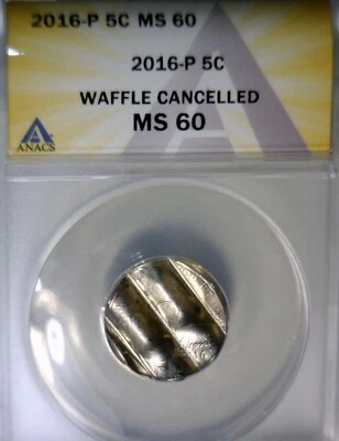 2016 ERROR ANACS MS60 WAFFLED Jefferson Nickel BU + Coin STRUCK Waffle w Details - Image 1 of 4