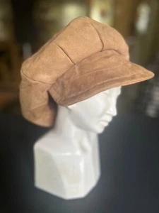 Vintage 70s Suede Cabbie Newsboy Cap Baker Boy Mütze Caramel Color Tan M - Bild 1 von 10
