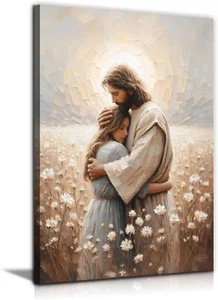 Arte de pared en lienzo de mujer Jesús y niña decoración de pared cuadros cristianos - Imagen 1 de 12