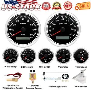 7 Gauge Set 85mm GPS Speedometer 80MPH Tachometer Gauge Fit Marine Boat Car US - Picture 1 of 23