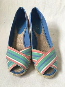 Ralph Lauren Women's Shoes Cecilia Multi Color Wedge Heel Peep Toe 8.5B - Picture 1 of 4