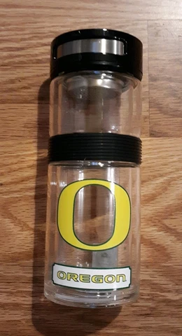 Brand New Duck House Sports Double Wall Glass Travel Thermos Oregon Ducks Logo Cover