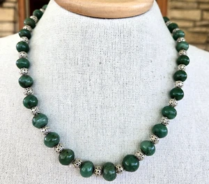 Vintage Green Aventurine & Silver Filigree Graduated Bead Necklace 21" w/ Tag - Picture 1 of 8