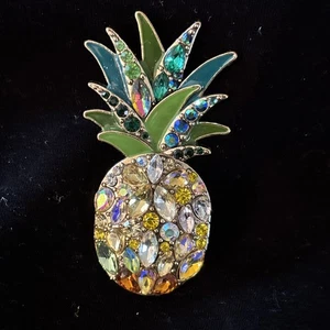 Mehrfarbige Ananas Brosche Strass Kristall Emaille - Bild 1 von 8