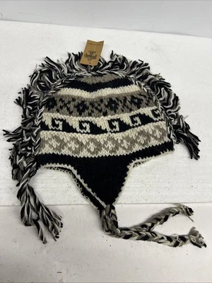 Gorro de Lana Mohawk y Cola de Caballo Hecho a Mano Nepal Nuevo con Etiquetas Forrado Scull Medias Gorra Sombrero Foto 1 de 4