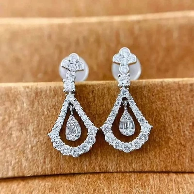 3Ct Round Cut Created Diamond Women's Drop/Dangle Earrings 14k White Gold Plated - Image 1 of 4